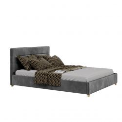 Szare łóżko z pikowanym zagłówkiem 180x200 welurowe