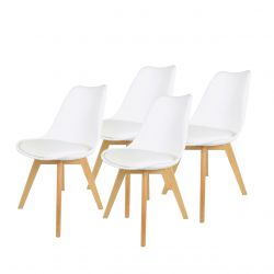 Białe krzesła plastikowe z drewnianymi nogami 4 szt.