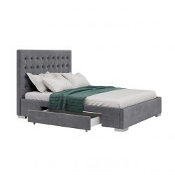 Welurowe szare łóżko podwójne 140x200 z szufladami