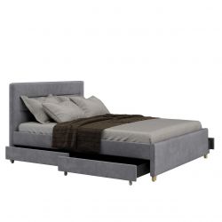 Welurowe łóżko podwójne z szufladami 140 cm szare