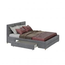 Szare łóżko z szufladami 120x200 welurowe
