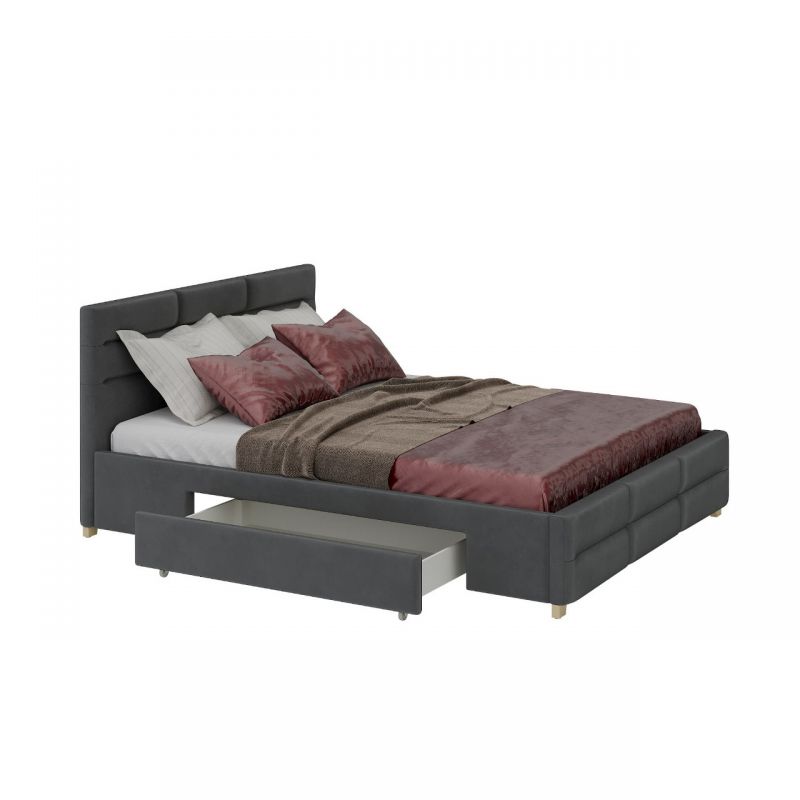 Dwuosobowe łóżko welurowe 140x200 ciemnoszare