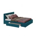 Tapicerowane łóżko z szufladami w kolorze morskim