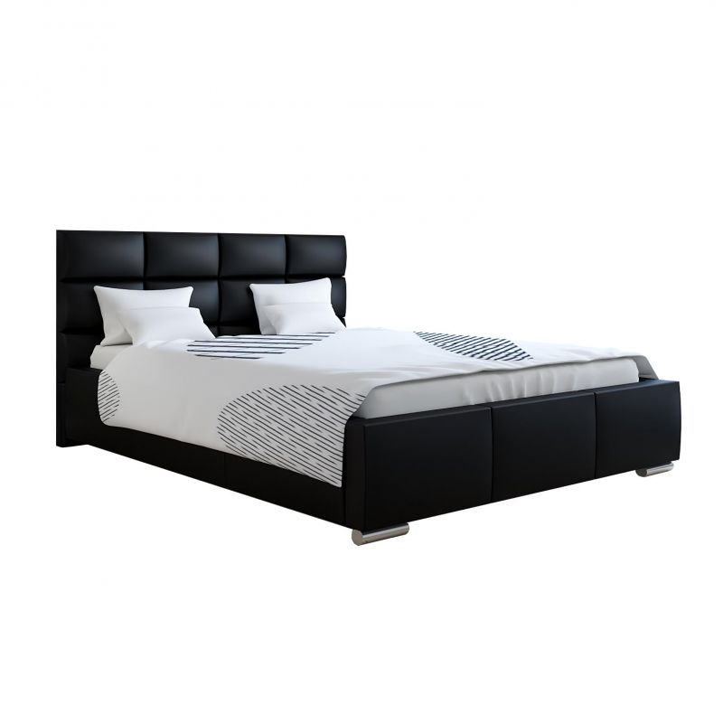 Czarne łóżko z tapicerowanym oparciem 140x200