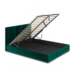 Zielone welurowe łóżko z podwójnym stelażem