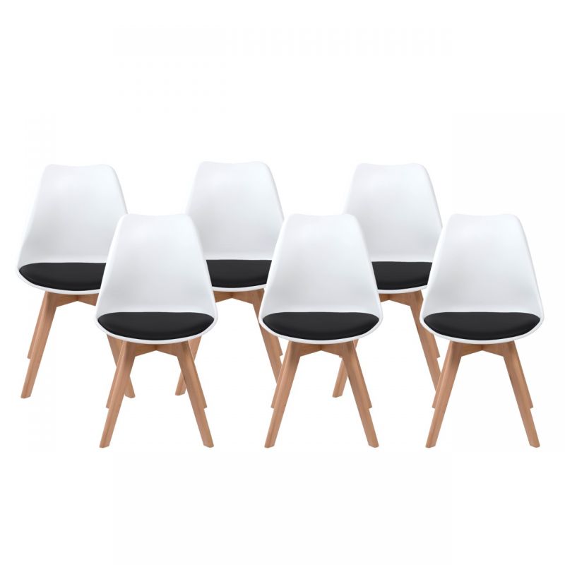 6 białych krzeseł w stylu skandynawskim